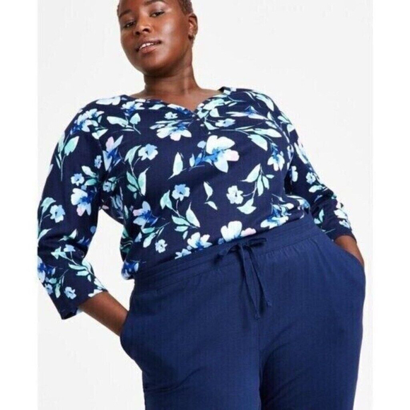 Karen Scott Plus Size Navy Knit Drawstring Sweat Pants /Joggers NWT - Picture 2 of 7